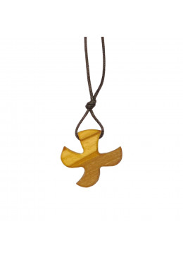 Collier Croix de Taizé H.4cm en bois d'olivier et un cordon en cuir L.80cm