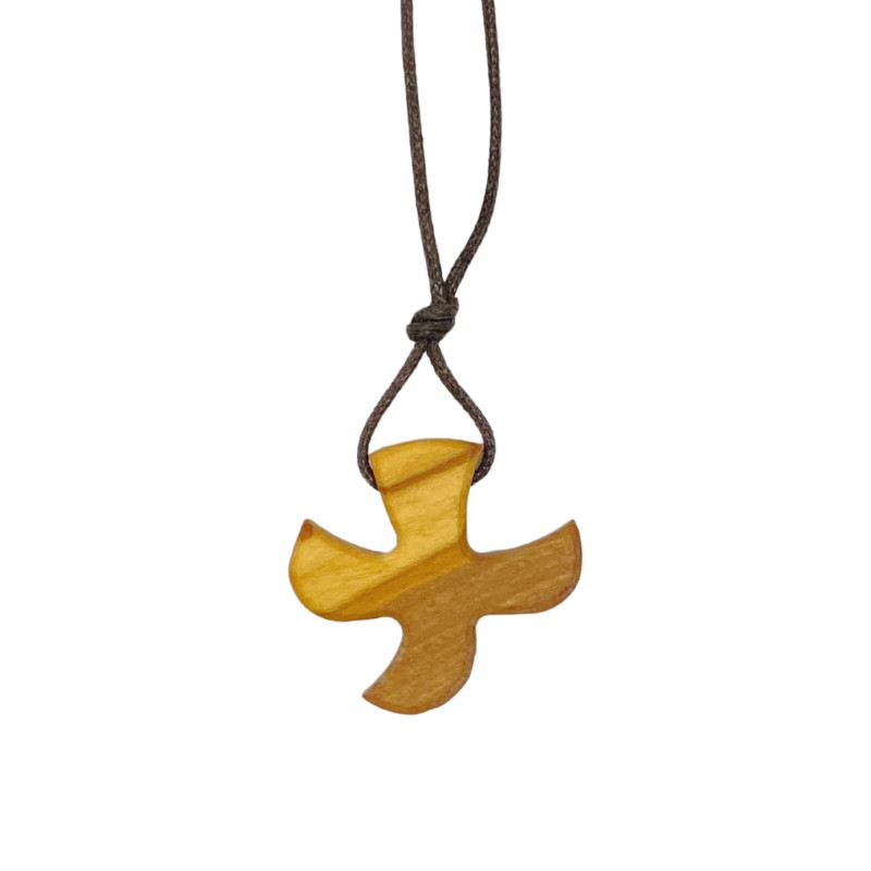 Collier Croix de Taizé H.4cm en bois d'olivier et un cordon en cuir L.80cm