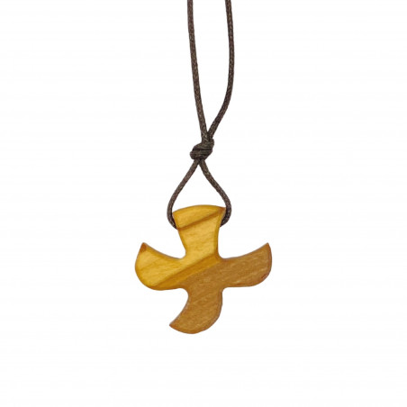 Collier Croix de Taizé H.4cm en bois d'olivier et un cordon en cuir L.80cm