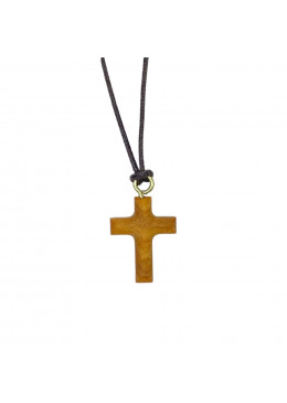 Collier Croix biseautée H.2cm en bois d'olivier et un cordon en cuir L.70cm