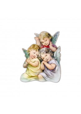 Face avant magnet en bois silhouette Trois Anges avec impression en relief collée H.6,5cm