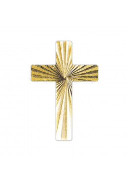 Pin's Croix en métal doré, décor strié avec double brillance