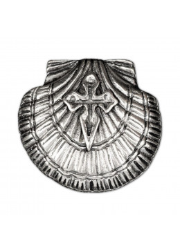 Pin's Coquille et Croix de Saint Jacques de Compostelle en métal argenté