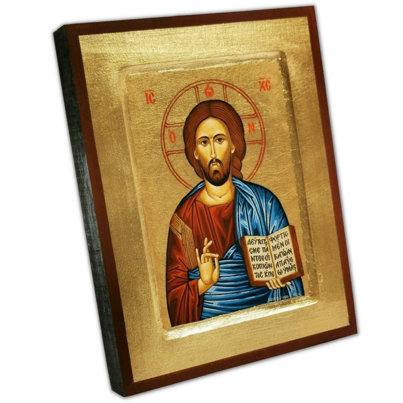 Face avant icône artisanale avec certificat d'authenticité, Christ Pantocrator, 14cm X 18cm