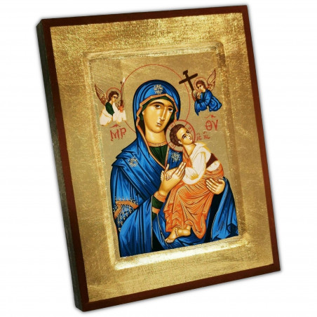 Face avant icône artisanale avec certificat d'authenticité, Notre Dame du Perpétuel Secours, 14cm X 18cm
