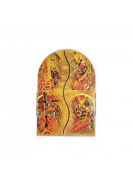Face avant triptyque fermé, Sainte Famille, bois décoré à la feuille d'or, 12,5cm X 9cm