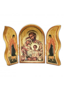 Face avant triptyque ouvert, Sainte Famille, bois décoré à la feuille d'or, 12,5cm X 9cm