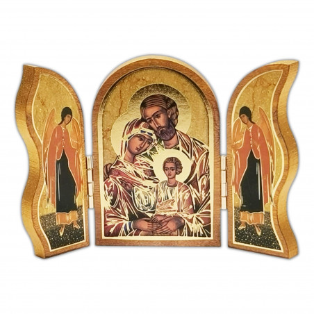 Face avant triptyque ouvert, Sainte Famille, bois décoré à la feuille d'or, 12,5cm X 9cm