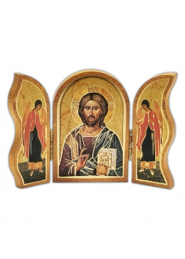 Face avant triptyque ouvert, Christ Pantocrator, bois décoré à la feuille d'or, 12,5cm X 9cm