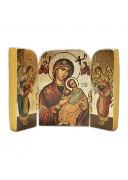 Face avant triptyque ouvert, Notre Dame du Perpétuel Secours, bois décoré à la feuille d'or 9,5cm X 7cm