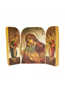 Face avant triptyque ouvert, Vierge de Tendresse, bois décoré à la feuille d'or 9,5cm X 7cm
