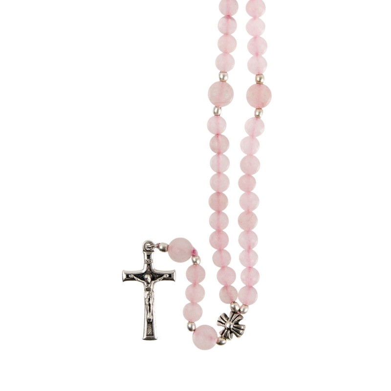 Chapelet pierre naturelle, grains en quartz rose, sur corde L.29cm Chapelet pierre naturelle, grains en quartz rose, sur corde L.29cm