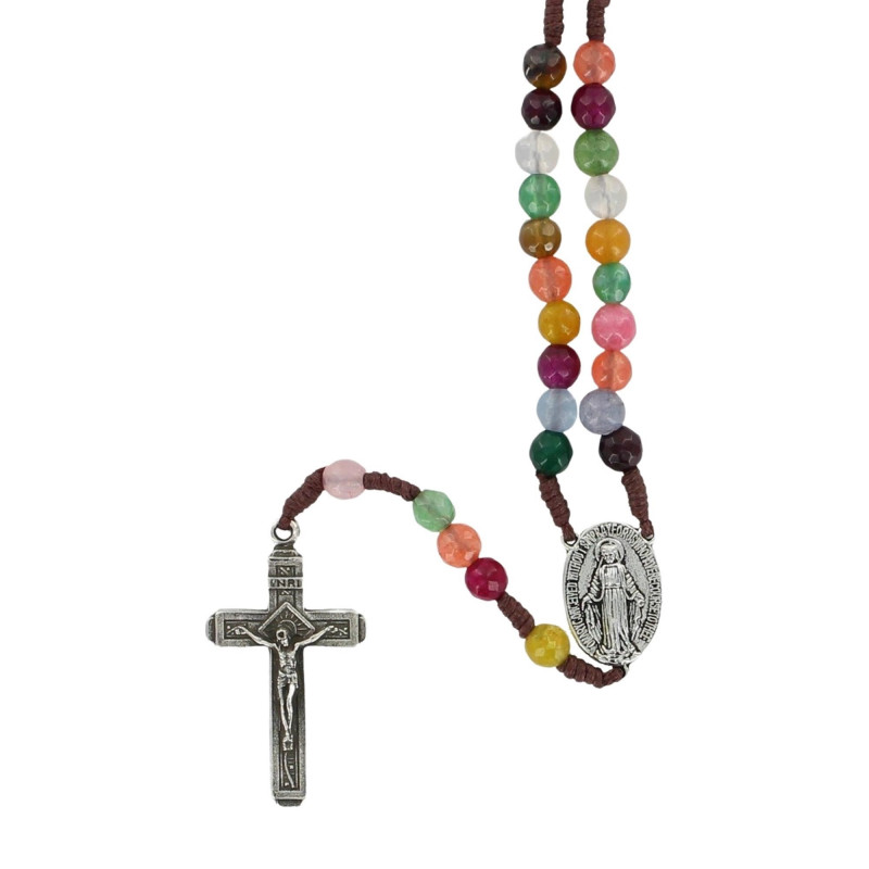 Chapelet pierre naturelle, agate multicolore, sur corde L.33cm Chapelet pierre naturelle, agate multicolore, sur corde L.33cm
