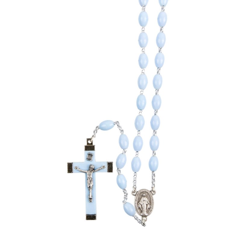 Chapelet en résine bleu clair, sur chaîne indécrochable L.51cm Chapelet en résine bleu clair, sur chaîne indécrochable L.51cm